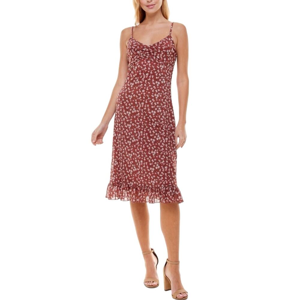 ULTRA FLIRT Floral Spaghetti Strap V-Neck Midi Fit & Flare Dress, Juniors Large